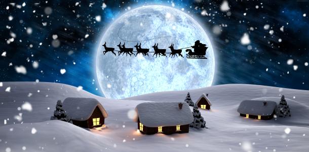圣诞节,新年,圣诞老人,鹿,月亮,夜,冬季,雪,5k（水平）