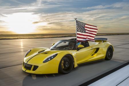 Hennessey毒蛇GT Spyder,黄色,旗美国,跑车,赛车（水平）