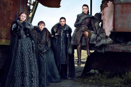 Arya Stark,Bran Stark,Jon Snow,Sansa Stark,Isaac Hempstead-Wright,Kit Harington,Maisie Wil