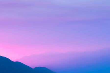 山,有雾,紫色的天空,日落,剪影,高清,4 k