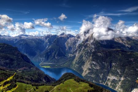 国王湖,瓦茨曼山,巴伐利亚阿尔卑斯山,高清