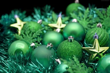 圣诞节,新年,球,装饰,明星,绿色（水平）