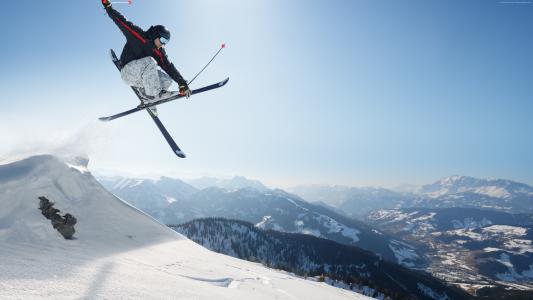 极限滑雪,冬天,跳,雪（水平）