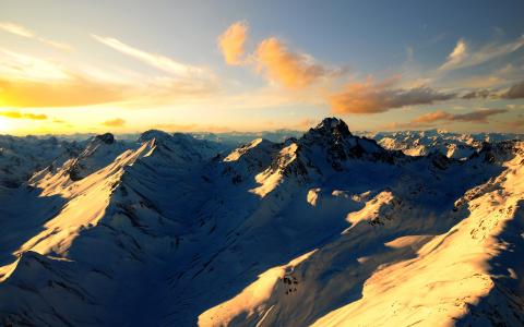 瑞士的阿尔卑斯山,山,雪,法国,瑞士