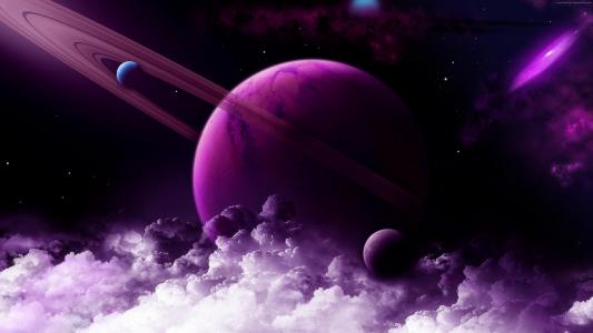 土星,星球,紫色,4k（水平）