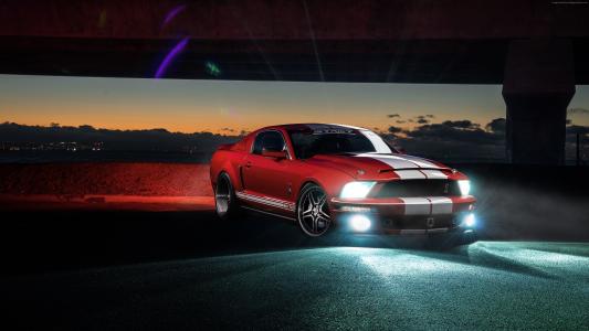 福特野马Shelby GT500,速度,夜间,红色（水平）