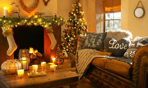 圣诞节,新年,家,轻,火,蜡烛,枕头,（水平）
