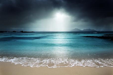 拉迪格岛,海滩,黑暗天空,风暴,5K