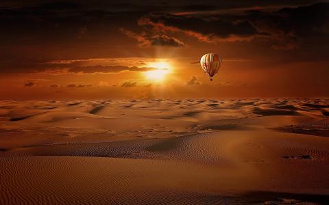 热空气气球沙漠日出