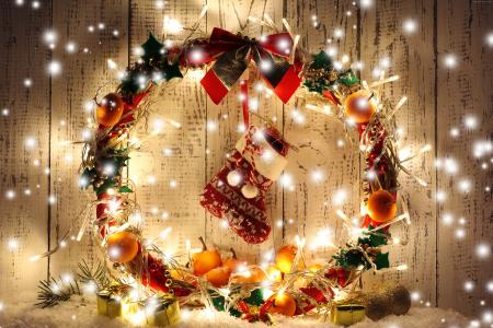 圣诞节,新年,花圈,花环,礼物,球,装饰（水平）