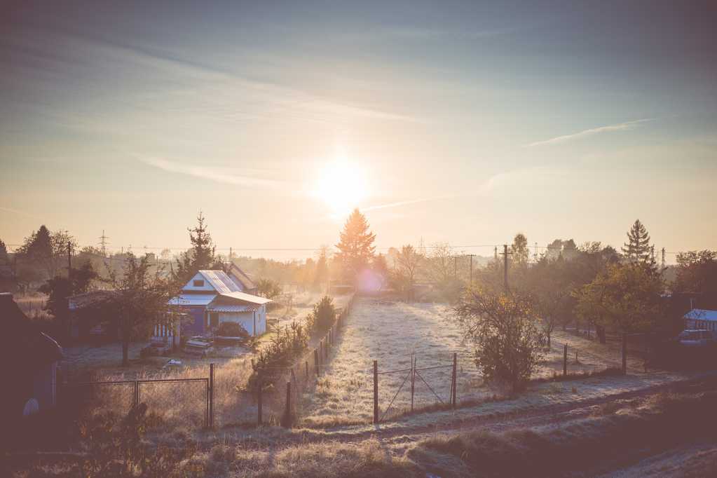 阳光下的乡村雪景