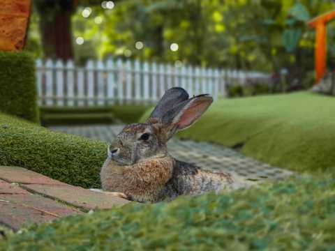 后院原野上乖巧的兔子图片