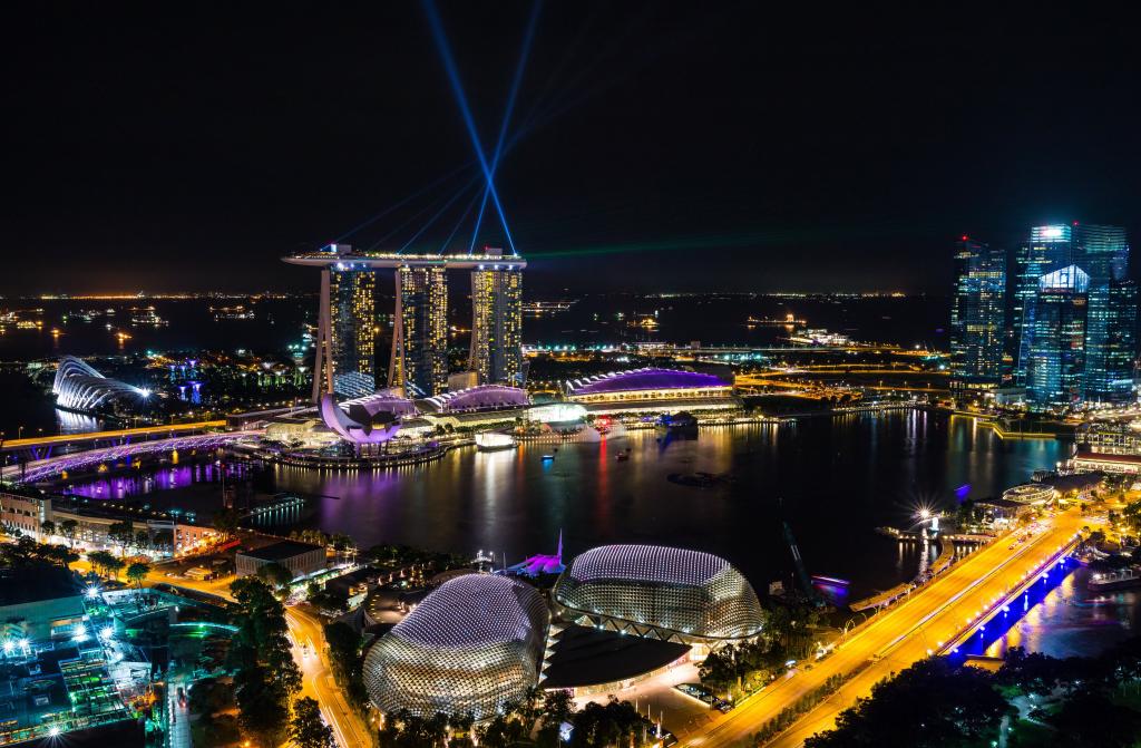 新加坡,滨海湾,夜景,建筑,天际线,高清,4K,8K