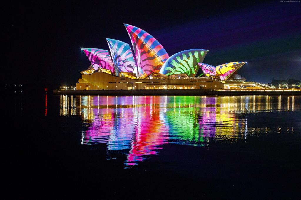 澳大利亚悉尼歌剧院夜景,4k（水平）