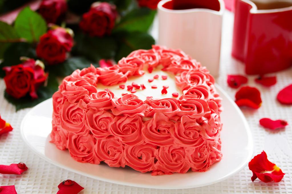 蛋糕,心,玫瑰,红色,奶油（水平）