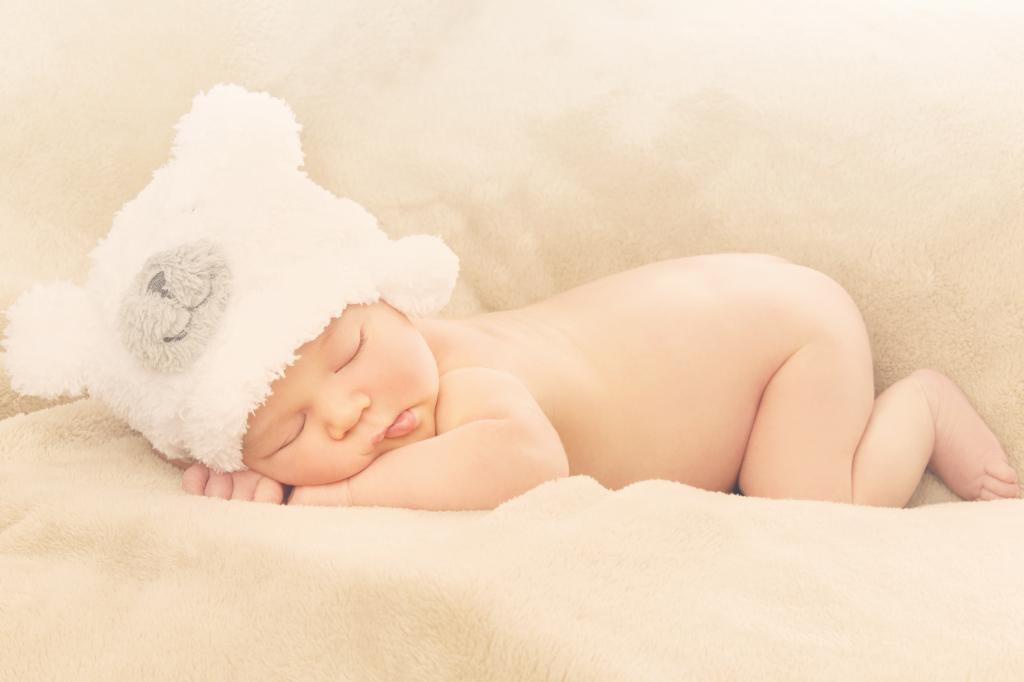 刚出生的婴儿,睡觉,熊帽子,毛皮,高清,4 k