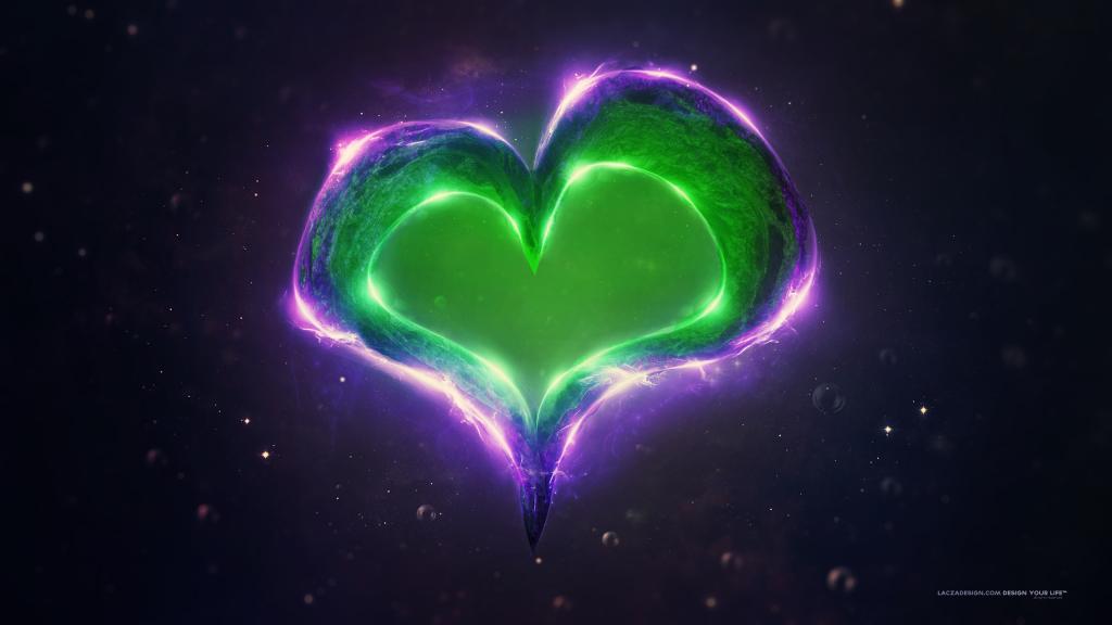 爱心脏,明亮,紫色,绿色,HD