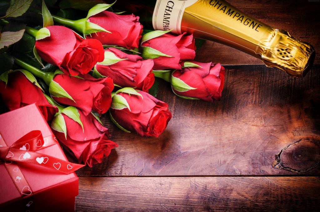 情人节,玫瑰,香槟,爱（水平）