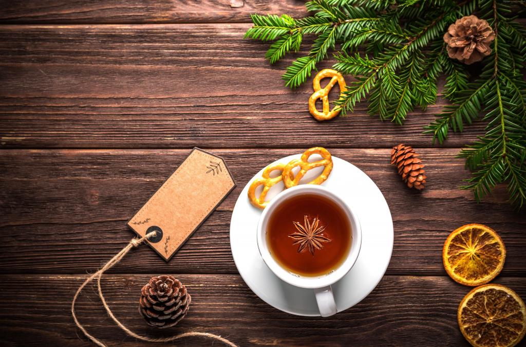 圣诞节,新年,表,枞树,茶,5k（水平）