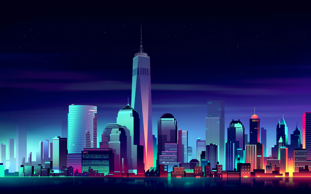 纽约市,霓虹灯,夜,高清