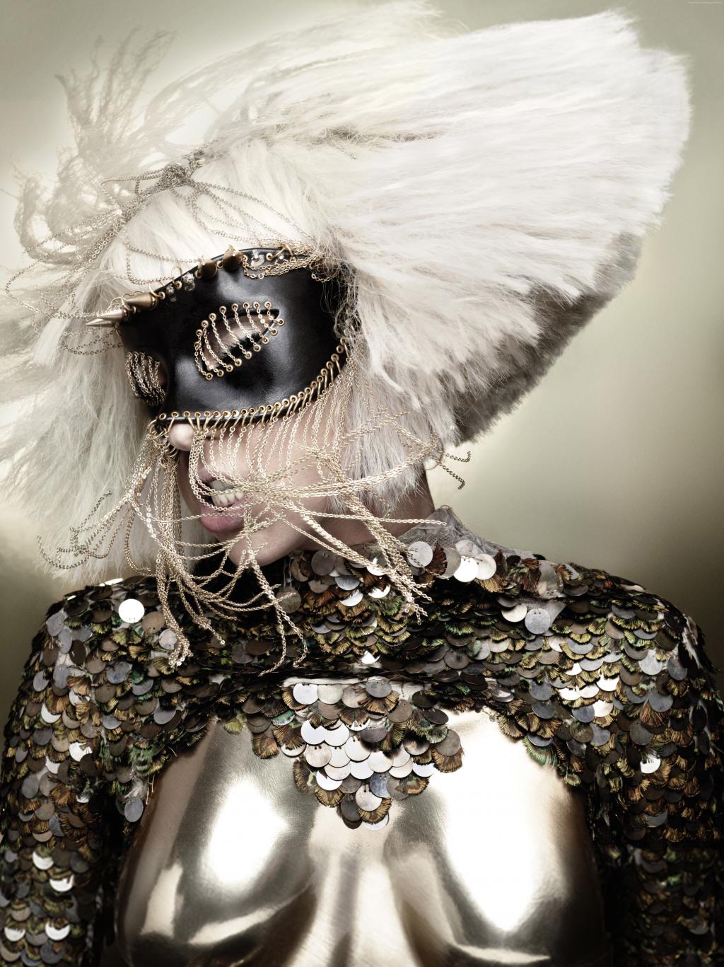 Lady Gaga,艺术家,金发,头发,宝石,面具,音乐,肖像（水平）