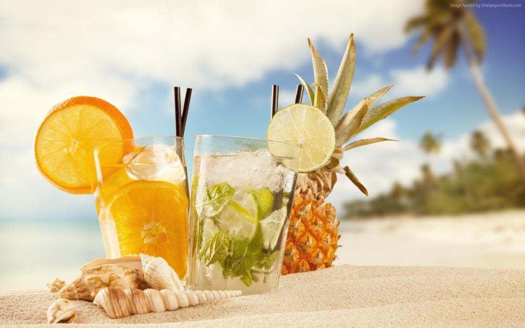 鸡尾酒,冰,水果,橙,菠萝,沙滩,夏天,沙,贝壳,太阳（水平）