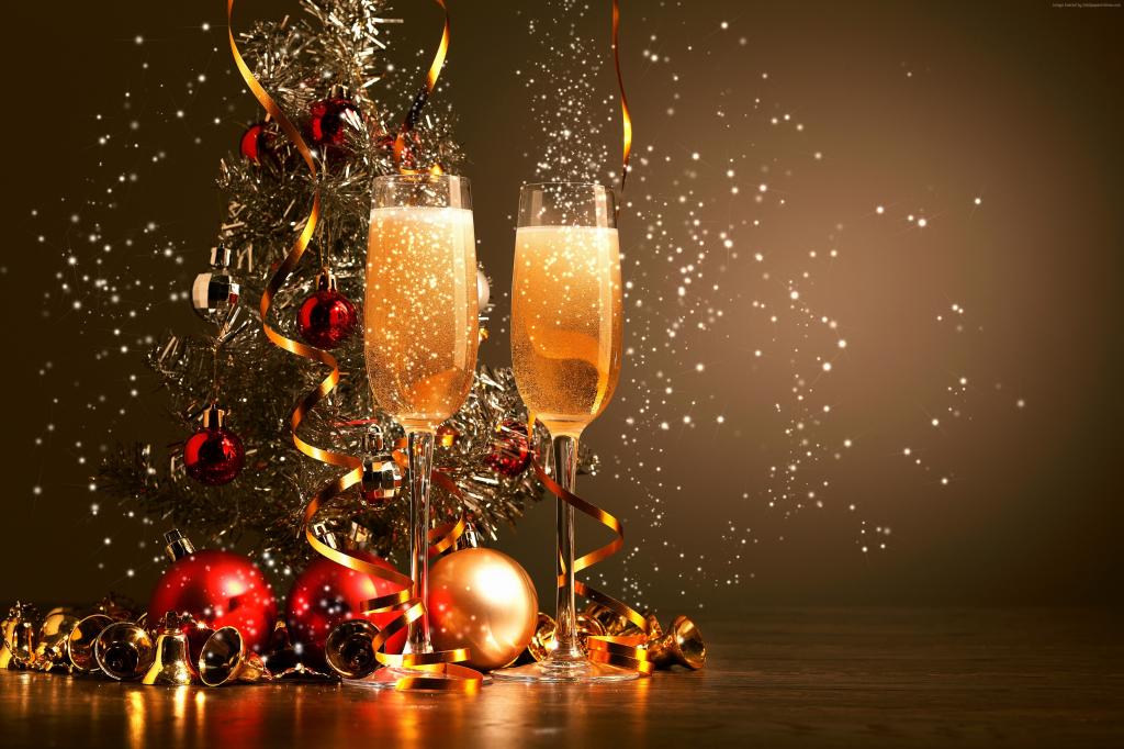 圣诞节,新年,香槟,球,装饰,4k（水平）