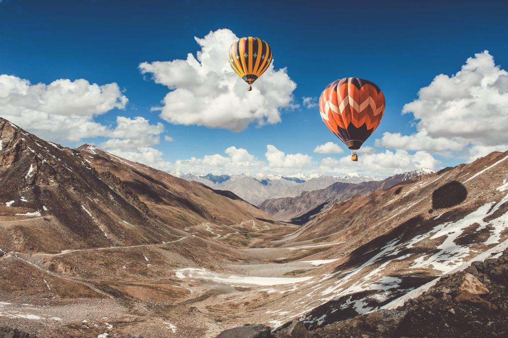 热空气气球,Leh,山,风景,4K