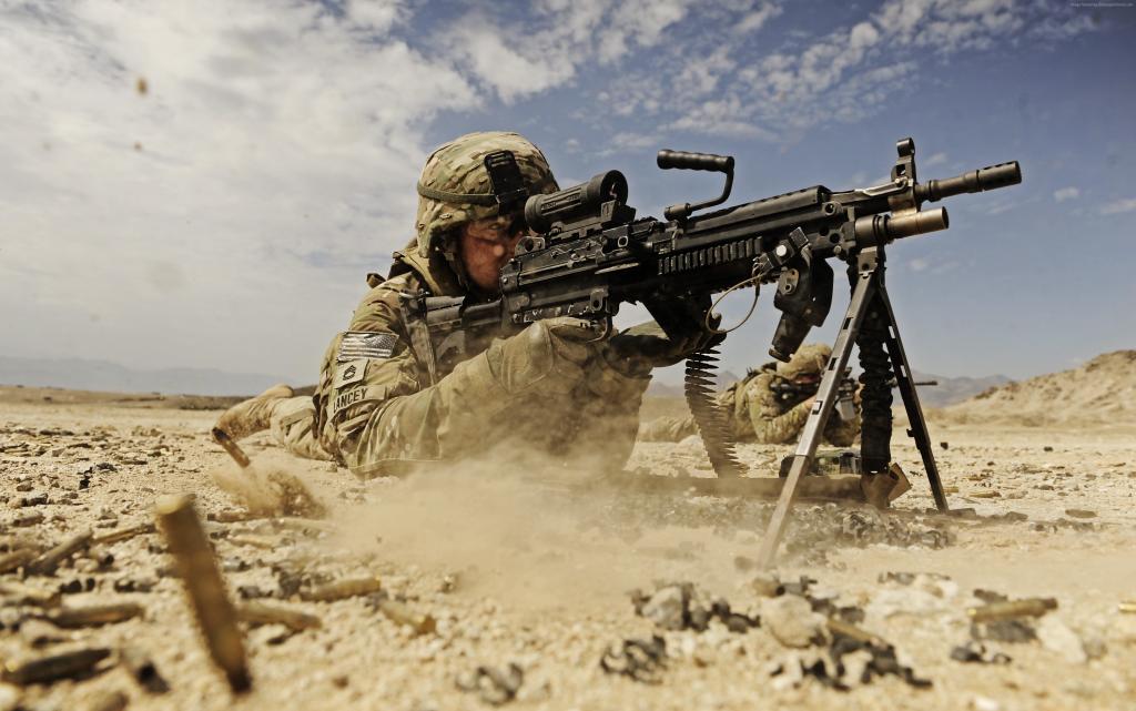士兵,美军M249 LMG机枪,射击,防尘,沙（水平）